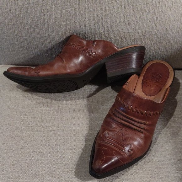 Ariat Juliette Brown Leather Mules with Whipstitch SIZE 6.5 B - Picture 5 of 10